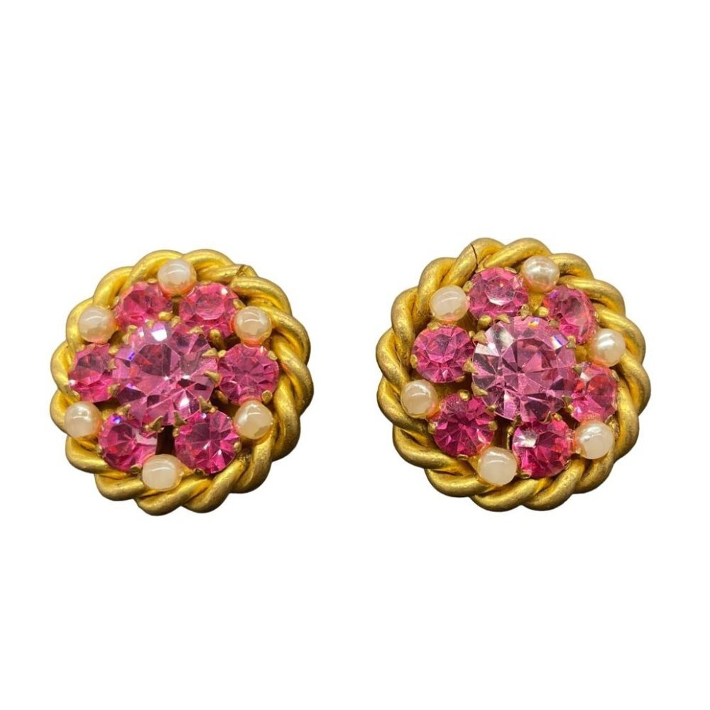 Butler & Wilson Rhinestone Swirl Rope Round Stud Earrings 90s Y2K Vintage